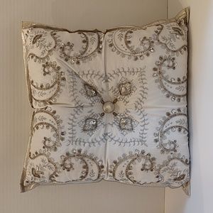 White  beaded pillow with sequins holiday pillow winter pillow square pillow